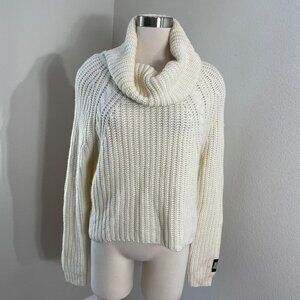 Juicy Couture Womens Small Cream Chunky Knit Cowl Neck Pullover Sweater
